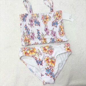 Jessica Simpson Floral Kids Bikini - White, Orange, Blue Size XL 14-16  NEW